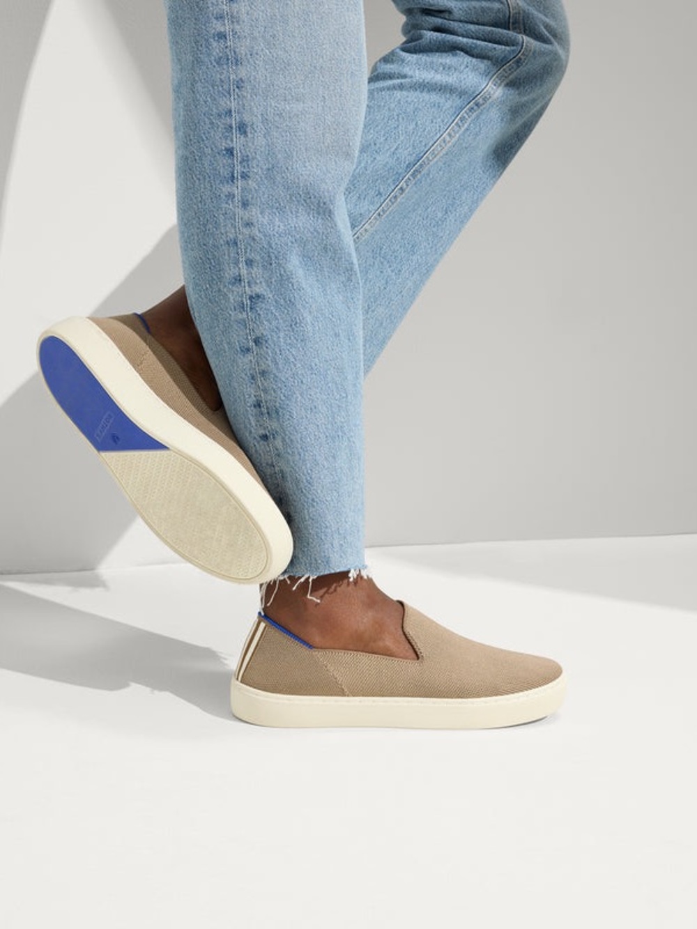 Rothy's Tan Slip-On Loafers with Blue Accent